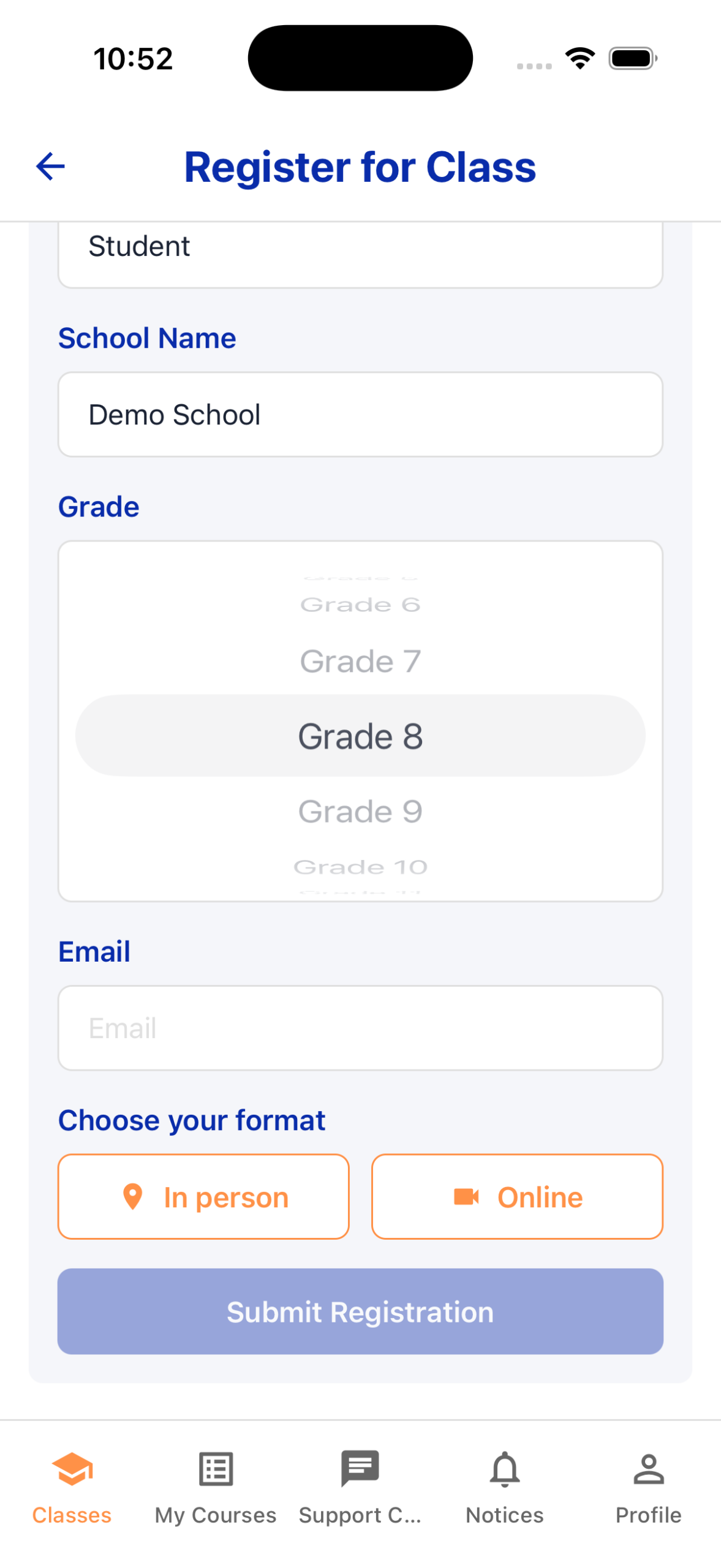 3. Choose the student, fill in the details, and submit